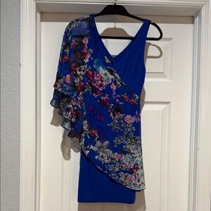 bebe Asymmetrical Blue Floral Dress